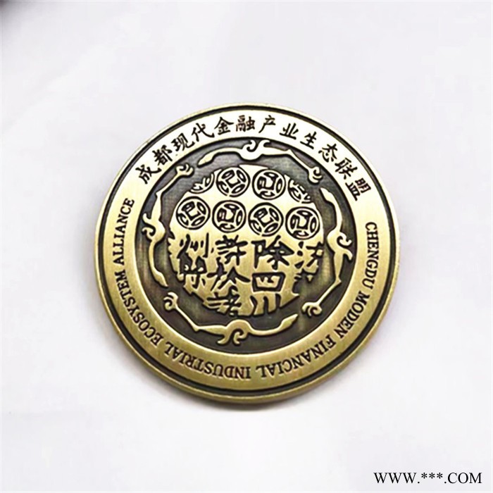 金屬電鍍徽章定制 古青銅浮雕胸章 圓形胸牌制作徽章
