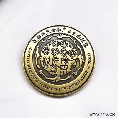 金屬電鍍徽章定制 古青銅浮雕胸章 圓形胸牌制作徽章